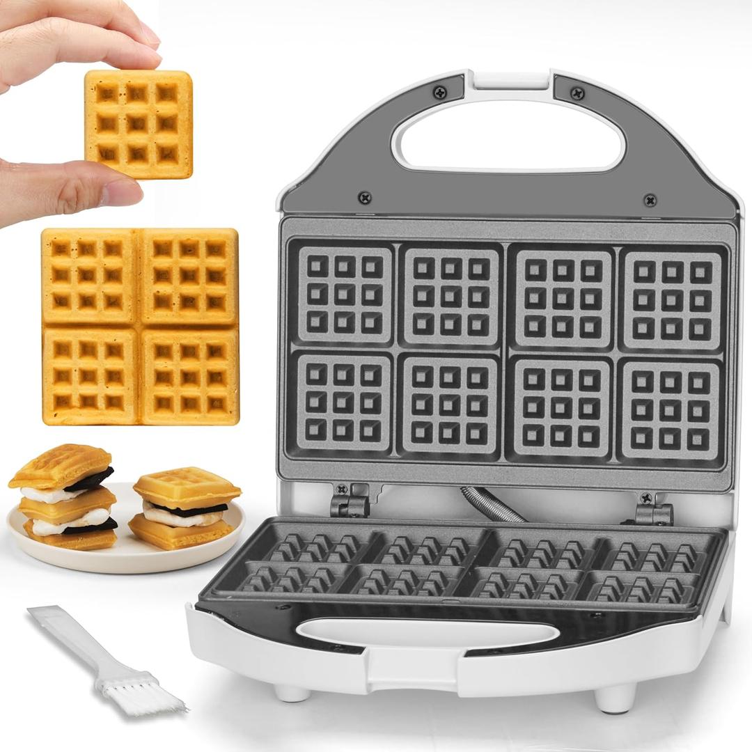 SugarWhisk Square Waffle Maker, 2 x 4" Mini Classic Waffles Maker Machine, Waffle Iron, Dual Cooking Plates for Family Breakfast, Non-stick, White