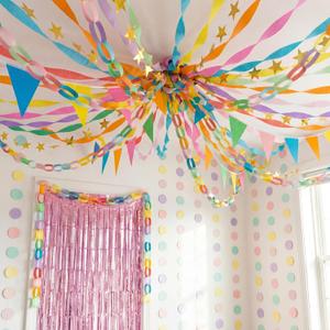 Pastel 574 ft Crepe Streamers 300 Sheets Colorful Paper Strips Chains Garland 26 ft Gold Star Garlands 2 Pcs Tassel Backdrop for Birthday Wedding Party Decor DIY Crafts