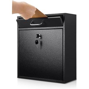 Yaocom Locking Mailbox with Key for Outdoor 12 x 10.5 x 4.7 Inches Large Wall Mount Mail Box with Lock Security Mail Drop Metal Collection Boxes Hanging Secure Postbox(Black)