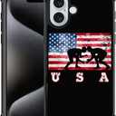 CARLOCA Compatible with iPhone 16 Plus Case, USA Flag Wrestling Pattern for Girl Ultra Protection Shockproof Soft Silicone TPU Non-Slip Back