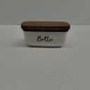 Butter Dish with Lid, ALELION Large Ceramic Butter Dish for Countertop, Butter Keeper with Thick Acacia Wood Lid, Kitchen Decor and Accessories for Kitchen Gifts, White