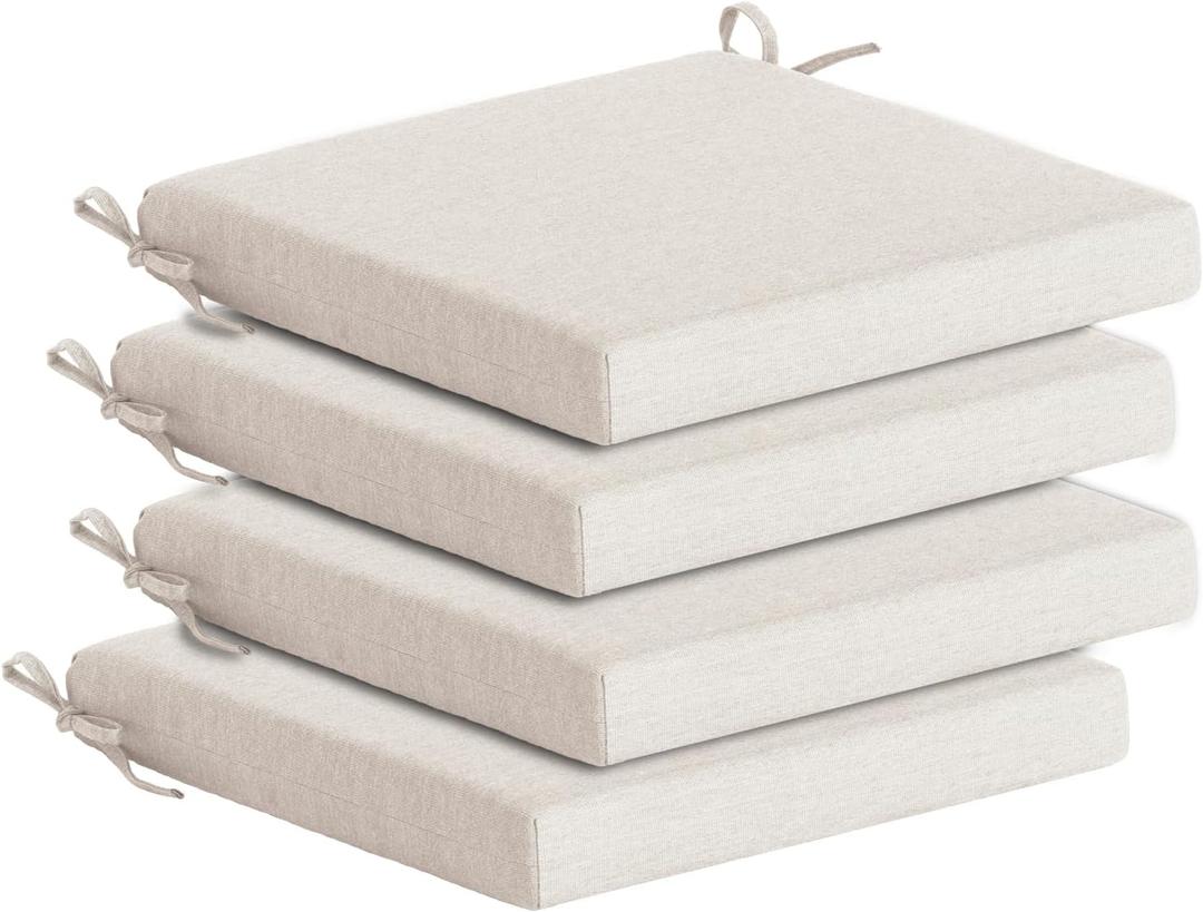 Goodgoods 18.5 x 18.5 Outdoor Chair Cushions Set of 4, Fade-Resistant & Water-Resistant Patio Seat Cushion Pads with Ties, 30D High-Resilience Foam for Dining Room Kitchen Chairs, Almond