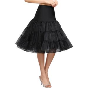 Women's 50s Vintage Petticoat Half Slip Tutu Underskirt 25.59" Crinoline Rockabilly (Black, L)