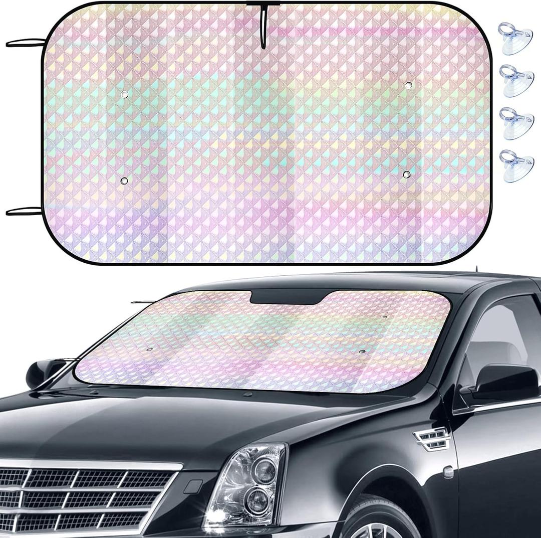Car Windshield Sun Shade, Folding Car Shades for Front Windows UV Rays Sun Visor Shade with Sucker, Keeps Your Vehicle Cool (Iridescent Mermaid)
