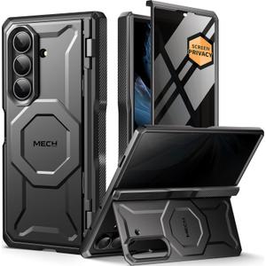 TONGATE for Galaxy Z Fold 7 Case with Privacy Screen Protector, [Compatible with MagSafe][Anti Spy] Shockproof Phone Case, Built-in Stand & Belt Clip & Hinge Cover for Samsung Z Fold 7 2025, Jet Black