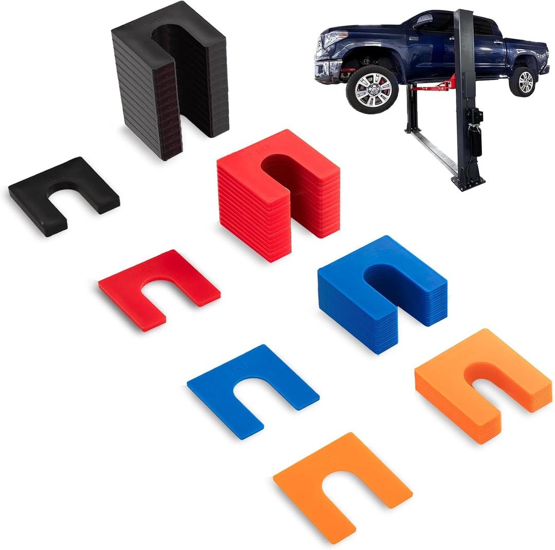 80 Pcs Plastic Car Lift Auto Leveling Shim Install Kit for 2 Post 4 Post Car Lift Precise Leveling, 4/5" Opening Shims Fit for 3/4" Anchor Bolt (1/4" Black, 1/8" Red, 1/16" Blue, 3/64" Orange)