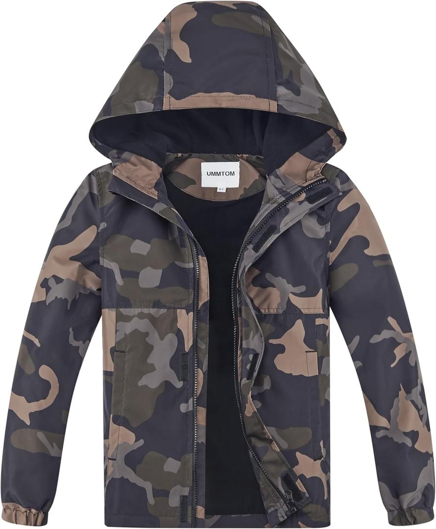 Boys Rain Jackets Lightweight Waterproof Hooded fleece Raincoats Windbreakers for Kids, size 11-12
