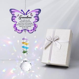 Butterfly Crystal Suncatcher Sympathy Gifts for Loss of Grandma Memorial Bereavement Gift Idea for Loss of Grandmother Sun Catchers Indoor Window Rainbow Maker Window Hanging (Purple)