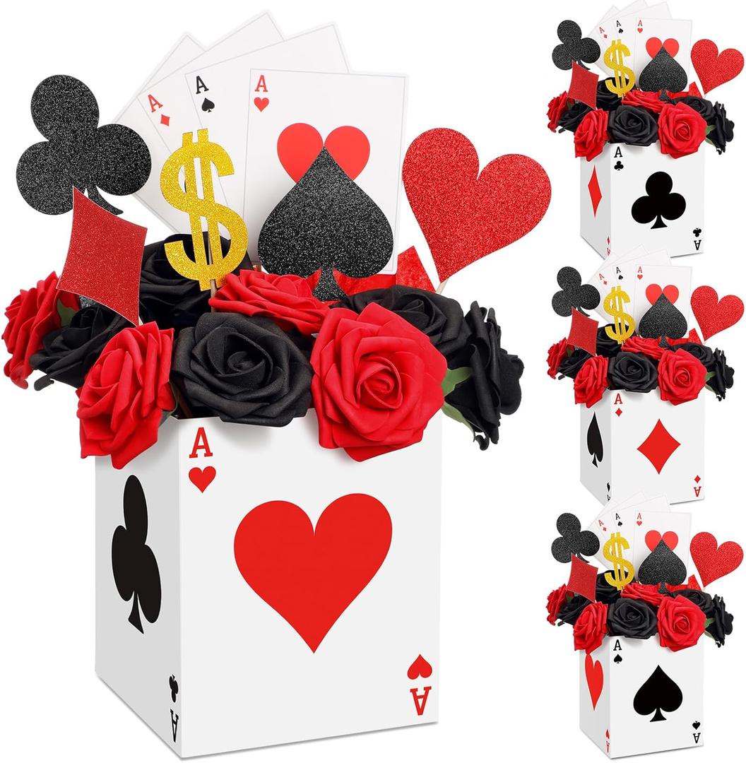 Zhanmai 12 Pcs Casino Favor Boxes 6.7 x 5.5 x 5.5 Inch Paper Poker Boxes Casino Table Decorations for Las Vegas Game Night Birthday Party Themed Centerpieces Decorations