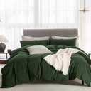 Cooling Duvet Cover Set 3 Pieces-100% Washed Cotton Linen Like Textured Ultra Soft Cozy Bedding with Zipper Closure,Includes 1 Duvet Cover & 2 Pillow Shams(Forest Green,Oversized King 120"x98")