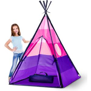 USA Toyz Happy Hut Teepee Tent for Kids - Indoor Pop Up Teepee Kids Playhouse Tents for Boys, Girls, Toddlers with Portable Storage Bag (Pink), 43” L x 43” W x 62.5” H