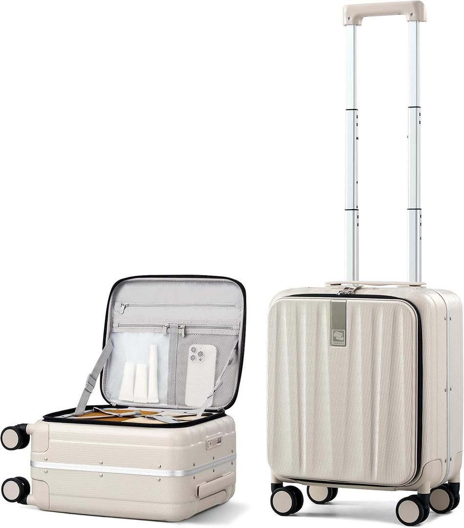 Hanke 16 Inch Underseat Carry On Luggage with Wheels,Small Hard Shell Suitcases for Weekender,Top Opening Lightweight Travel Luggage Suitcase for Womem Men,Ivory White.