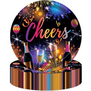 7"Happy New Year Party Plates, 2026 New Year Eve Paper Plates for Holidays Firework Disposable Party Dessert Plate, New Year's Eve Tableware Supplies for Party Celebration Supplies Decorations, 24pcs