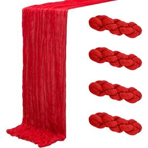 4Pack Red Cheesecloth Table Runners 120Inch Gauze Table Runner Cheese Cloth Red Table Runner Rustic Sheer Runner for Wedding Baby Shower Birthday Party Table Decor
