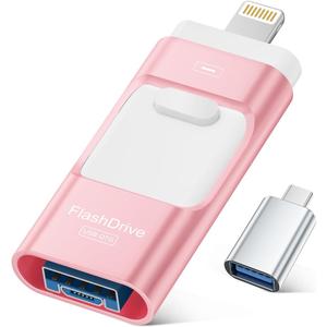 MFi Certified Flash Drive for iPhone 256GB, Photo Stick Memory Stick for iPad, USB Thumb Drive for Photos Videos Transfer & Backup, External Storage Compatible for iPhone/Android/PC/Mac (Light pink)
