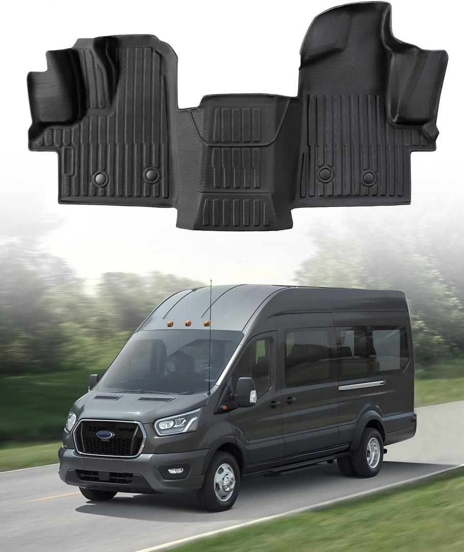 for Ford Transit Floor Mats 2026 2025 2024 2023 2022 | All Models w/Vinyl Not for Connect | for Transit 150 250 350 All-Weather Liner | Car Rubber Carpet Front Row Van Interior Accessories | 1 Pcs