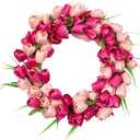 Valentines Day Wreaths for Front Door 20 Inch Valentine Door Wreath Valentine's Wreaths Tulip Wreath with Red Pink Artificial Tulip Flowers for Holiday Outside Indoor Window Wall