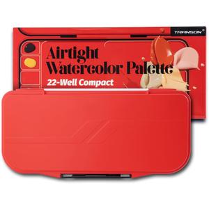 Transon Watercolor Palette Folding with Lid 18wells 2 Mixing Areas and 1 Large Mixing Tray Also for Gouache Acrylic Paint Palette Red Color