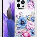Compatible with iPhone 16 Pro Case Clear Cute for Women - Rugged Phone Cases Funda Protector Cover Skin (Blue Watercolor Floral Illustration)