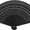 SEWACC Silk Folding Fan Hand Held Wood Hand Fan Chinese Japanese Vintage with Tassels for Women Ladies Home Decoration Black