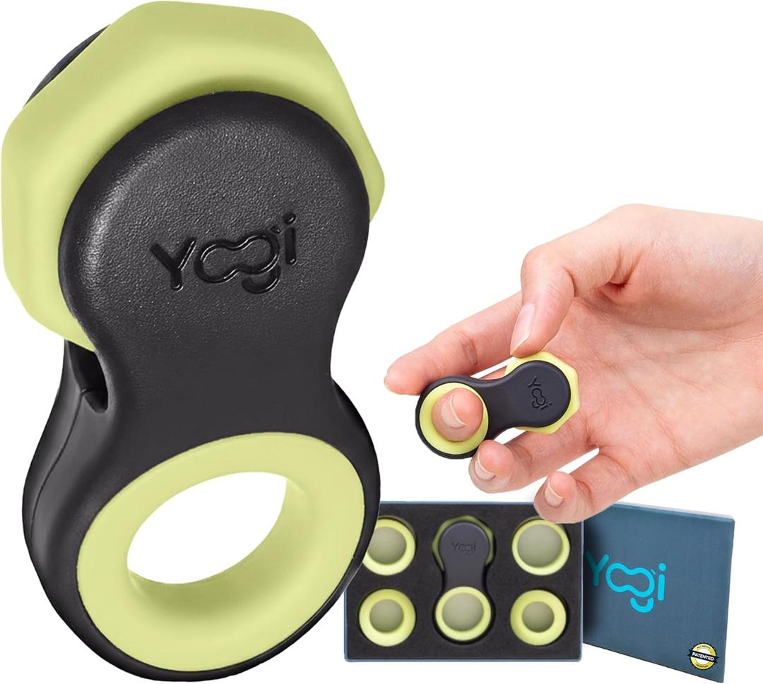 Yogi Fidget Toy for Adults & Kids  Sensory Stress Relief Spinner with 5 Silicone Finger Rings  Quiet Desk Fidget for Focus at Work, School & Travel (Moonlinght) (Black-yellow)