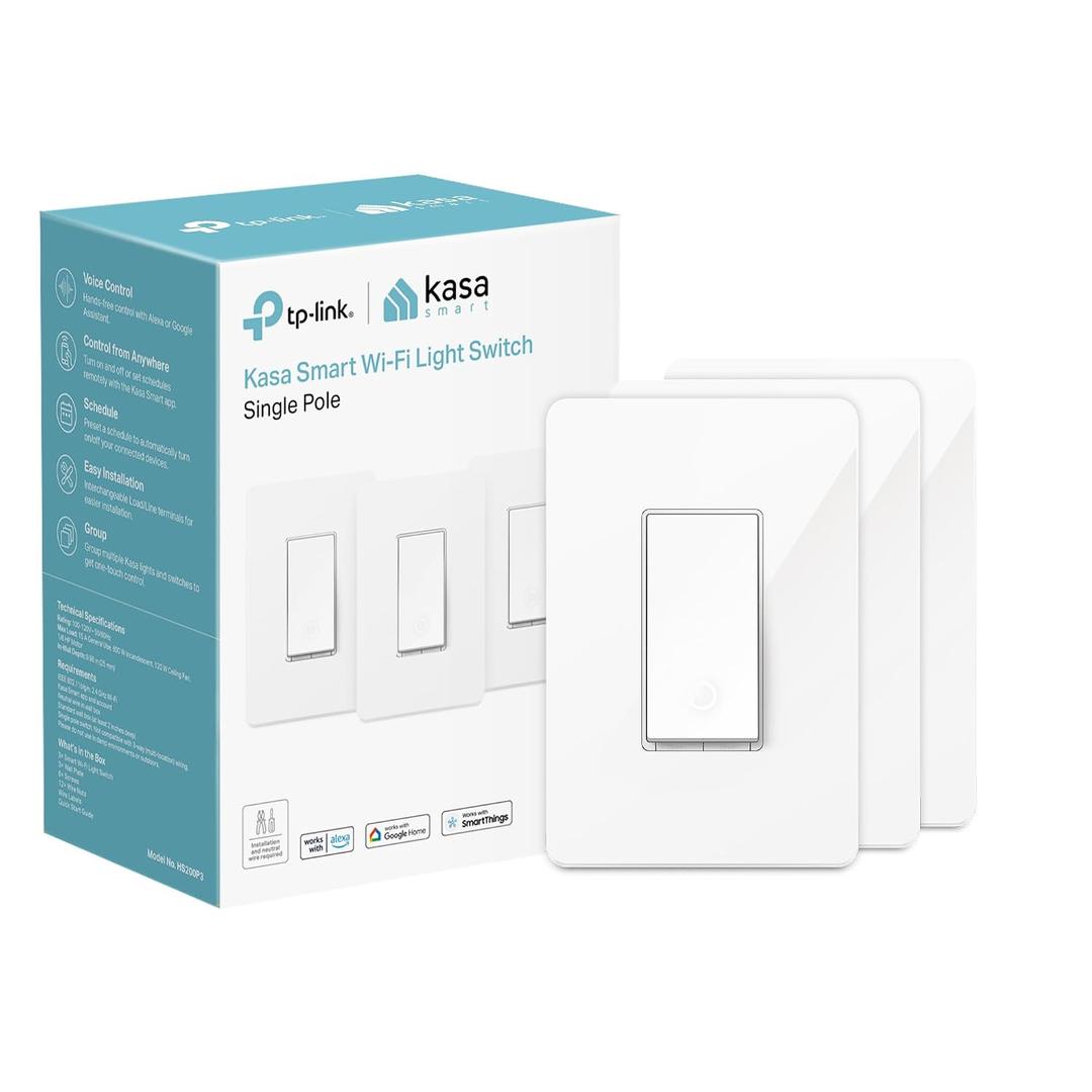 Kasa Smart Light Switch HS200P3, Single Pole, Needs Neutral Wire, 2.4GHz Wi-Fi Light Switch Compatible with Alexa and Google Home, UL Certified, No Hub Required, 3 Count -Pack of 1 , White
