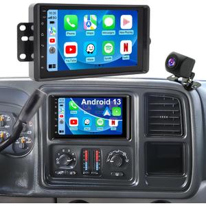 Car Radio for GMC Sierra 1500/2500/3500 2003-2006, Chevy Silverado 1500/2500/3500 2003-2006, Tahoe/SSR 2003-2006, Impala 2000-2005, 7" Touch Screen Stereo, Carplay Android Auto GPS FM BT WiFi Camera