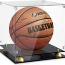 KKU Acrylic Basketball Display Case, Clear Full Size Basketball Case Display, Double Tier Black Basketball Display Stand for Autographed Basketball Display (Watch The Video to Assemble)