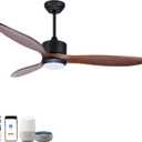 Ovlaim 52 Inch Wood Ceiling Fan with Lights & Remote, Smart DC Motor 6 Speed, Reversible Quiet Fan for Bedroom Living Room, High CFM Airflow, ETL Listed