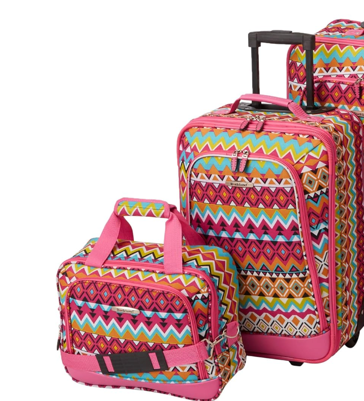 Rockland Escape 2-Piece Softside Upright Luggage Set,Telescoping Handles, Tribal, (14/19/24/28)