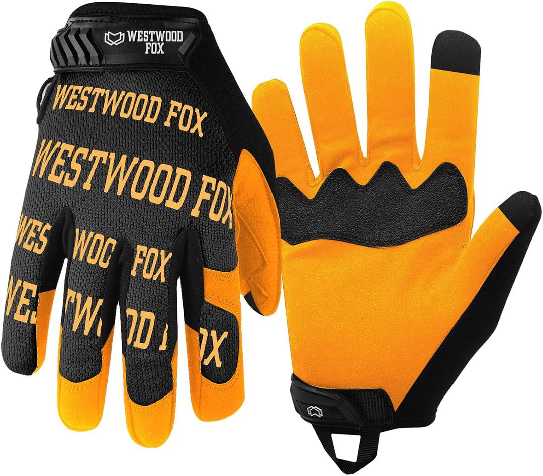 WESTWOOD FOX Gardening Working Gloves Leather Safety Thorn Proof Gloves for Mens & Women Flexible Heavy Duty Mechanic Gloves (Medium, Yellow Golden)