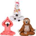Mood Lab Garden Figurines - Flamingo, Llama & Sloth Set (3 pcs) in Yoga Meditation Pose - Miniature Decorative Statues - Outdoor & Indoor Decor