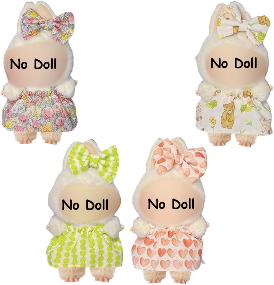 17cm Doll Clothes 4 Set Dress- 6.7 Inches Cute Dress, Suitable for 17cm Plush Dolls, Dress-Up Accessories (Doll Not Included)-Style 1