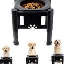 Pawque Elevated Slow Feeder Bowls - Adjustable Raised Dog & Cat Bowl with 3 Heights (6.1", 7.7", 9.3") for Medium & Small Pets, Mess Proof & Non-Slip Dish Feeder (Black)