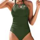 AI'MAGE Women One Piece Swimsuits Halter Neck Bathing Suit Tummy Control Swimwear Cutout Backless Swimming Suit XXL (Green)