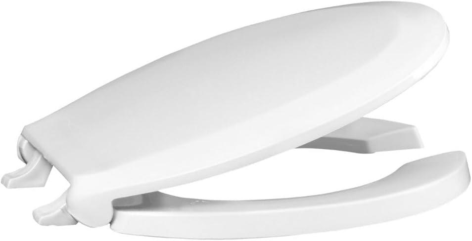 Centoco Toilet Seat Round, Open Front with Cover, Heavy Duty Commercial, Stainless Steel Hinge, Plastic, Made in the USA, 460STS-001, White