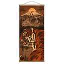 Samurai Spirit With Ferocity Tiger Japan Retro Warrior Canvas Wall Art Print Poster Scroll Wood Framed to Hanging Wall Home Karate Hall Sushi Restaurant Decor 16”x35”