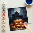 EnLvYY Paint by Numbers Kit for Adults 16x20in, DIY Acrylic Painting on Canvas, Halloween Pumpkin Scene with Haunted House, Full Moon and Bats, Unframed Beginner Wall Art, Gift for Friends and Family