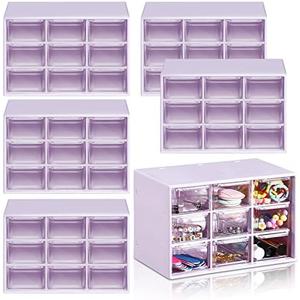 Amyhill 6 Pcs Mini Drawer Organizer Small Organizer with 9 Drawers Plastic Desktop Craft Storage Box for Office Home Room Jewelry Cosmetics Collection(Purple)