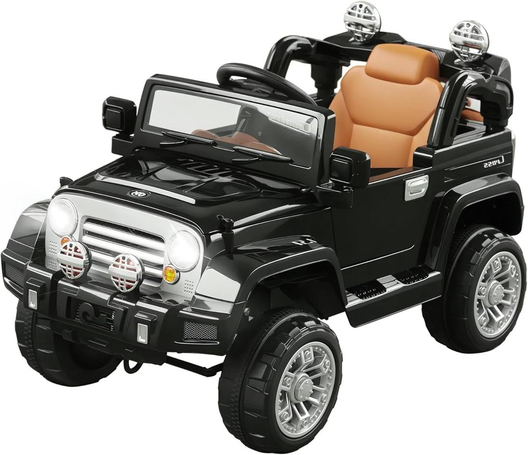 Aosom 12V Kids Ride on Truck, Off-Road Electric Car with MP3 Connection, Working Horn, Steering Wheel, and Remote Control, Black
