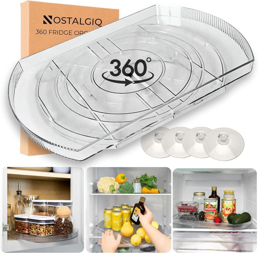 NOSTALGIQ 360 Rotating Lazy Susan for Refrigerator| Rectangular Fridge Organizer | Cabinet, Pantry, Refrigerator Organizers and Storage | Effortlessly Refrigerator Organizing Solution (16.5 x 11in)