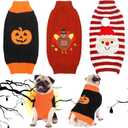 Sanwuta 3 Pieces Halloween Thanksgiving Christmas Dog Sweaters Sets Pumpkin Turkey Santa Puppy Dog Clothes Pet Knitwear for Dog Cat Pet Costume,(Small)