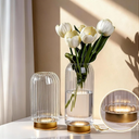 Valentine's Day LED Flower Vase with Lights,Set of 2 Battery Operated Flower Vases with Timer Hand Blown Vase to Light Up Roses, Tulips,Centerpieces for Wedding Gift for Wife,Valentine's Day Clear