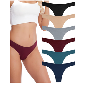 ANZERMIX Women's Breathable Cotton Thong Panties Pack of 6 Size Medium
