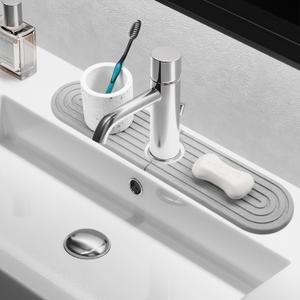 Faucet Mat for Kitchen Sink, BOJDOPIE Diatomaceous Earth Water Absorbing Stone Tray, Kitchen Sink Splash Guard for Kitchen Bathroom Countertop (17.7 x 3.9", Light Grey)