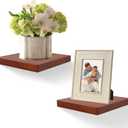 Floating Shelves for Wall Set of 2, 8-Inch Solid Wood Square Shelves, Small Decorative Wall Display Shelf for Bathroom, Bedroom, Living Room & Kitchen  Dark Walnut