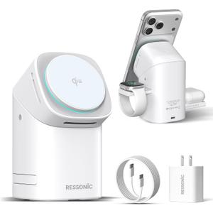 3 in 1 Wireless Charging Station for iPhone 17/16/15/14/13/12 Pro Max, Qi 2 Certified 15W Fast Magnetic Charger Stand for Magsafe Phone, AirPods, Smart Watch (White Color)