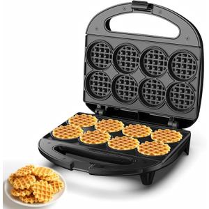 Mini Waffle Maker, Small Waffle Iron with Quick Heat-Up, Makes 8 x 2 Tiny Waffle Bites for Kids, Locking Buckle & Cool Touch Handle, Nonstick Plates, Perfect for Breakfast, Brunch, Desserts & Snacks
