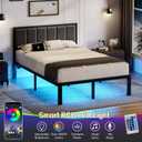 OLEVS Full Bed Frame with Headboard Metal Platform Bed Full Size with USB Charging Station and LED Lights, No Box Spring Needed