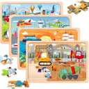Puzzles for Kids Ages 4-6, 24 Pieces Wooden Puzzles for Toddlers Ages 3-5 4-8 3 4 5 6 3-4 Year Olds.4 Pack Car Puzzle Set Children Jigsaw Puzzles for Boys and Girls Educational Learning Toys